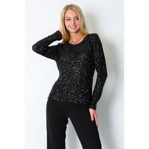 CHAN LUU Black Sequin Long Sleeve Lightweight Sweater Top Women's Size M